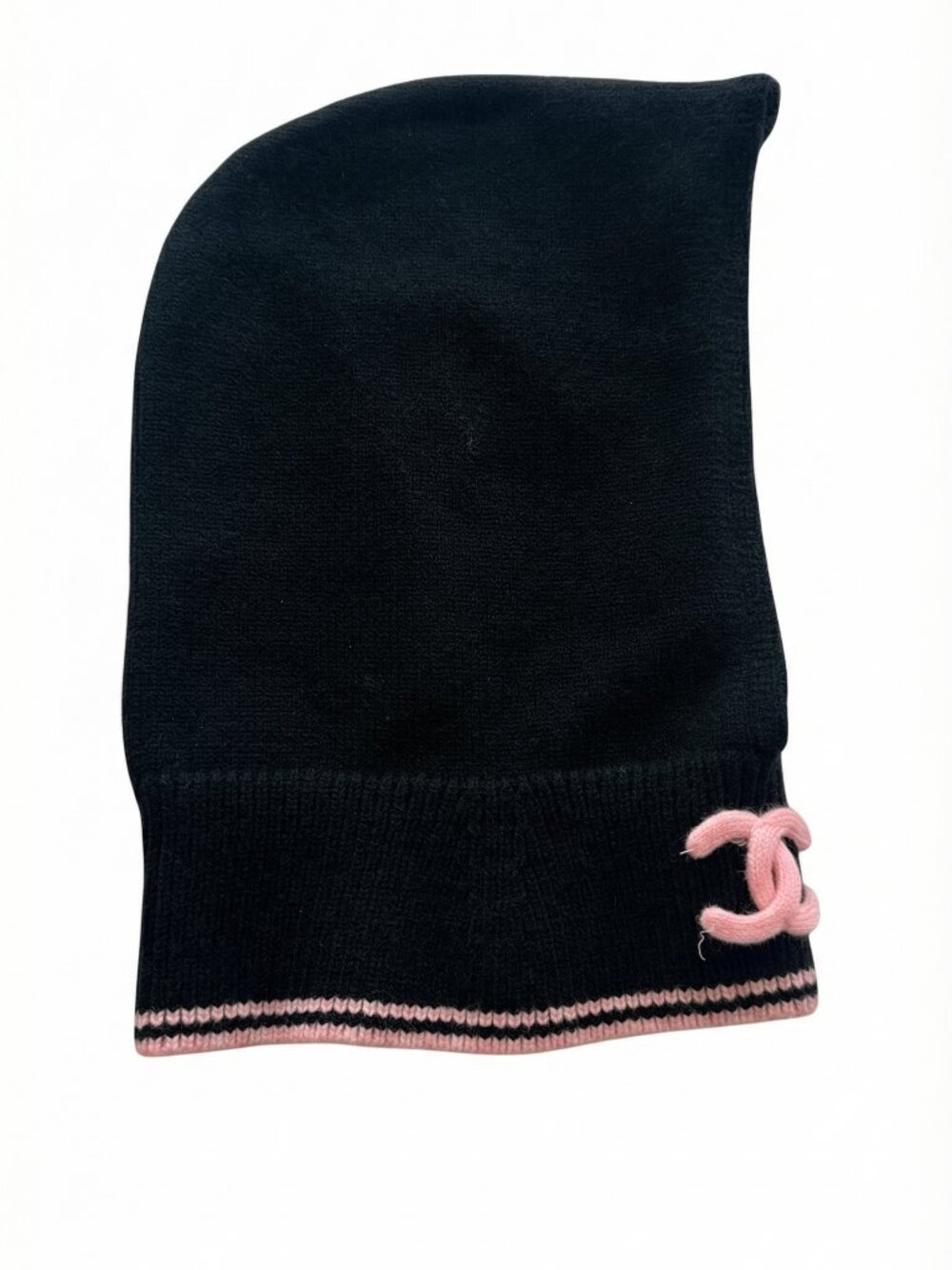 Chanel black/ pink cashmere &  silk cc balaclava